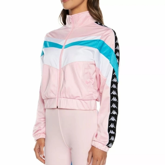Kappa Authentic Football Esta Track Cropped Jacket Pink White Blue. L. Y2K. - Picture 1 of 12